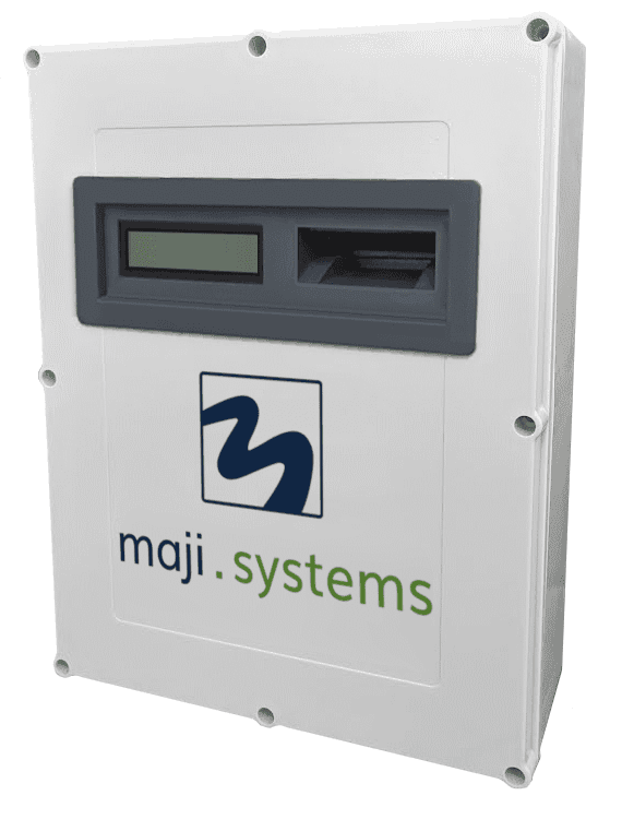 Maji Community Dispenser, Standalone variant, showing the enclosure and payment module
